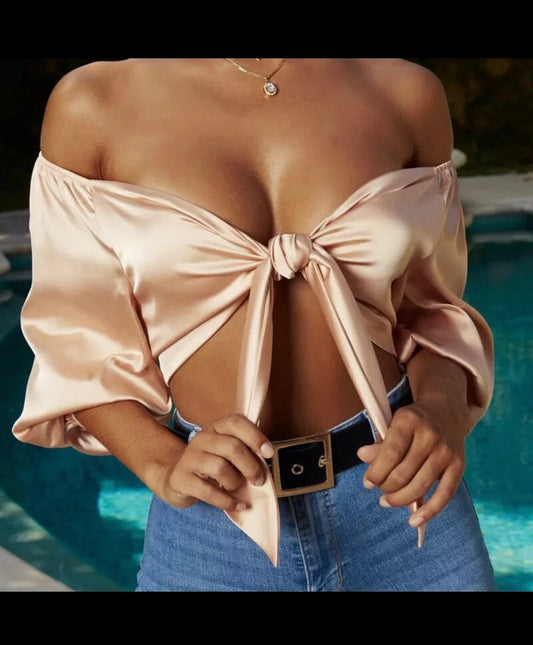 Satin Silk Tie Crop Top