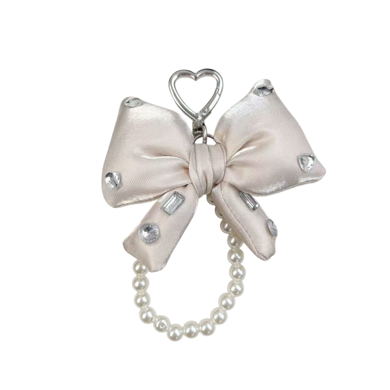 Vixeny Crystal Pearl Bow Bag Charm – Rhinestone Satin Purse Accessory