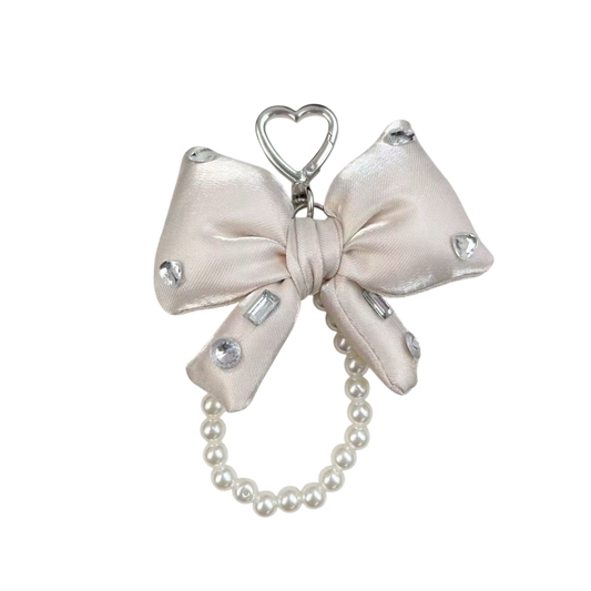 Vixeny Crystal Pearl Bow Bag Charm – Rhinestone Satin Purse Accessory
