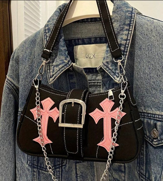 “Pink Cross” Shoulder Bag – Y2K Statement Purse