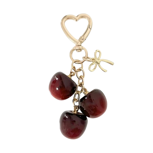 Cherry Kiss Bag Charm – Gold Heart Clip Cherry Purse Accessory