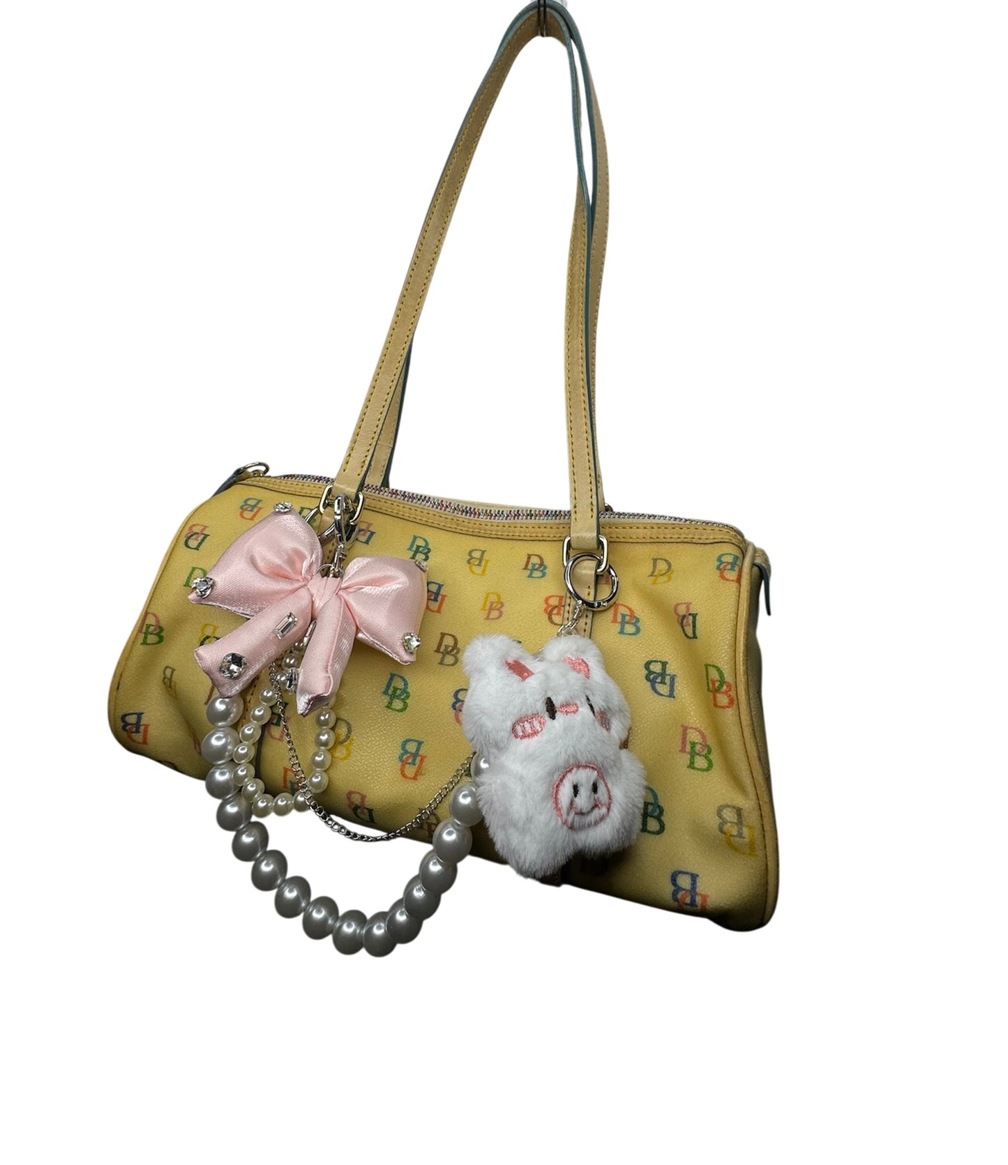 Crystal Pearl Bow Bag Charm – Rhinestone Satin Purse Accessory