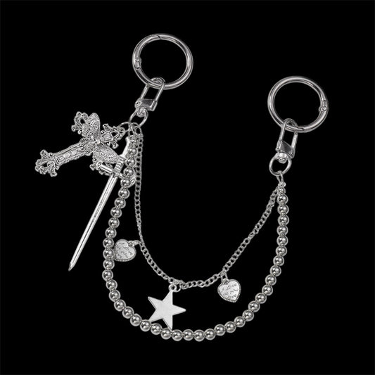 Vixeny “Dark Star” Silver Chain Bag Charm – Cross & Star Purse Accessory