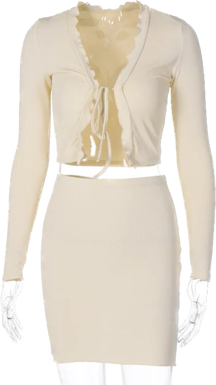 2pc Beige Tie-front Set