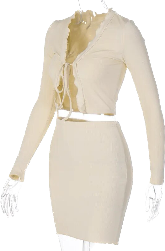 2pc Beige Tie-front Set