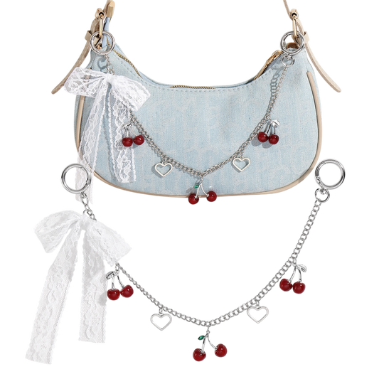 Vixeny “Cherry Muse” Bag Chain – Cherry & Lace Purse Charm 🍒